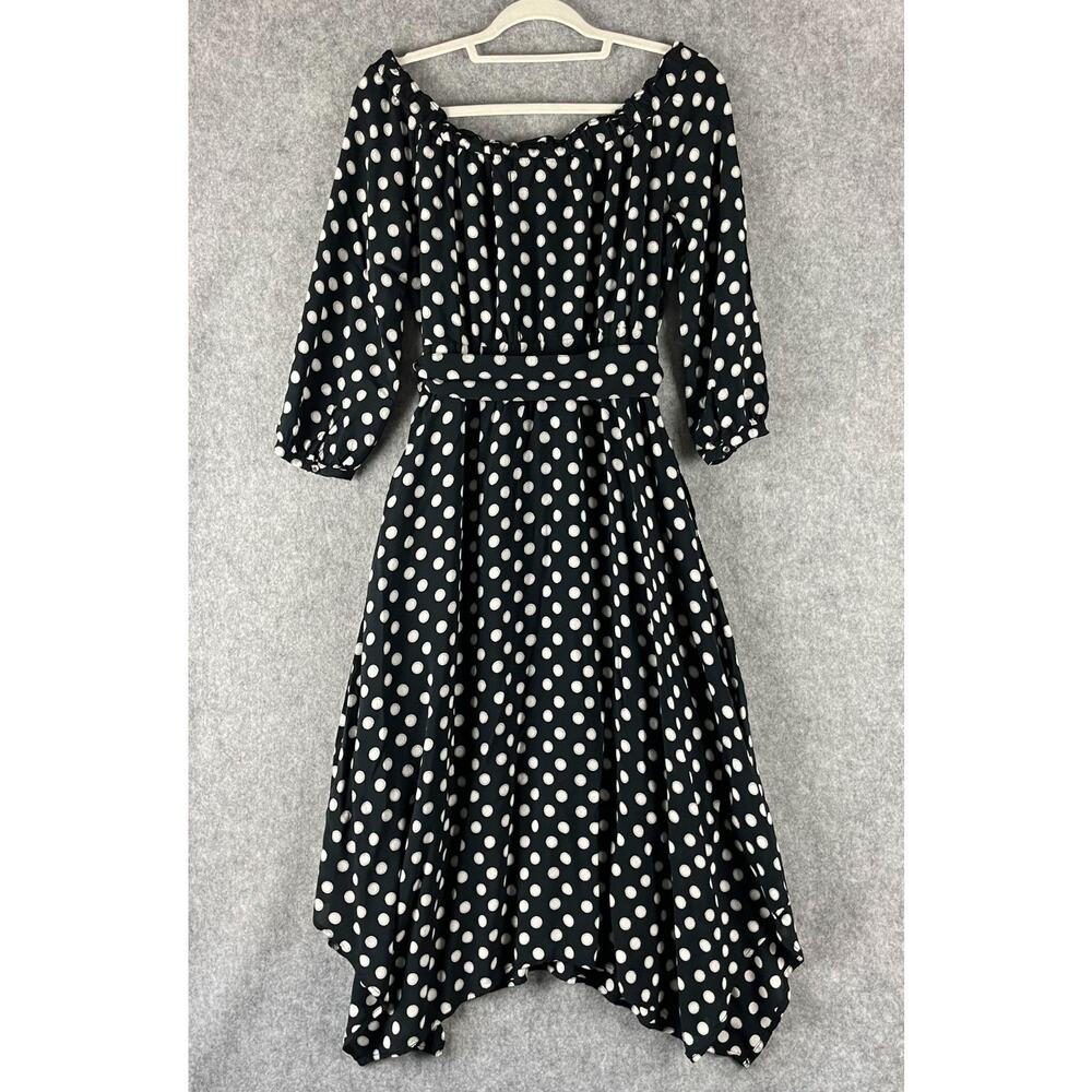Anthropologie Maeve Dress‎ Womens 6 Polka Dot Off the Shoulder Belted Pocket - Picture 12 of 16